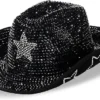 Black Mirror Disco Cowboy Hat with silver star rhinestones – women's cowgirl costume hat