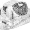 Silver mirror disco cowboy hat on white background, front view