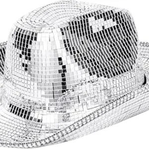Silver mirror disco cowboy hat on white background, front view