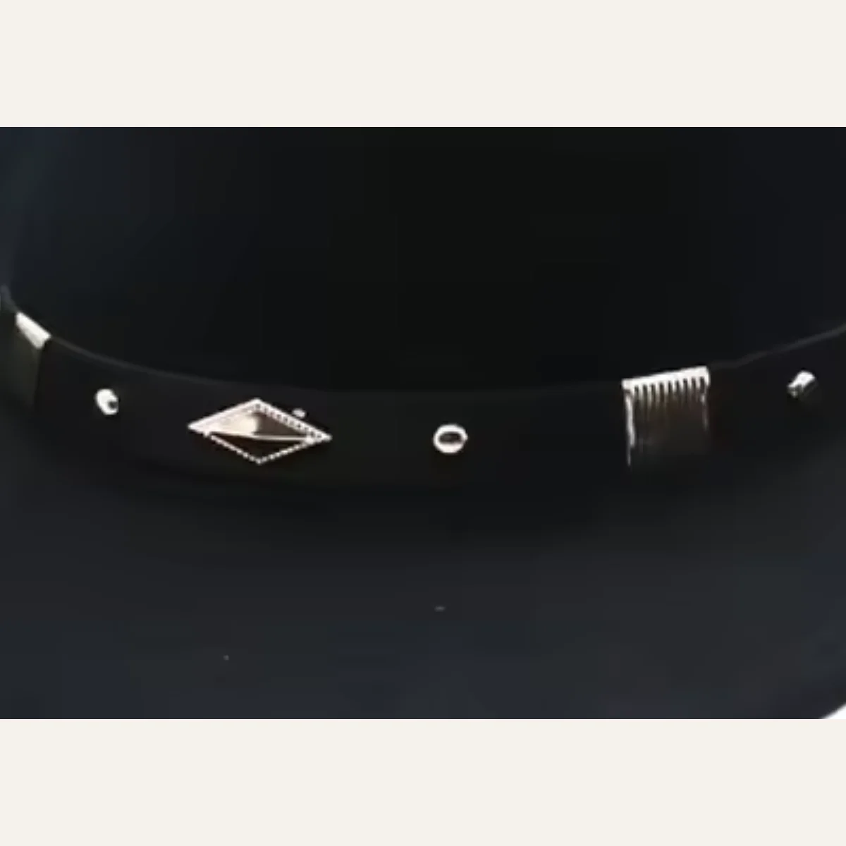 Black Felt Classic Western Cowboy Hat - silver concho chain band closeup