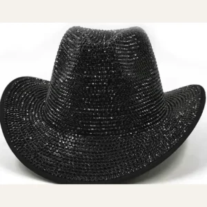 Black Mirror Disco Cowboy Hat - full rhinestone crystal coverage, front view