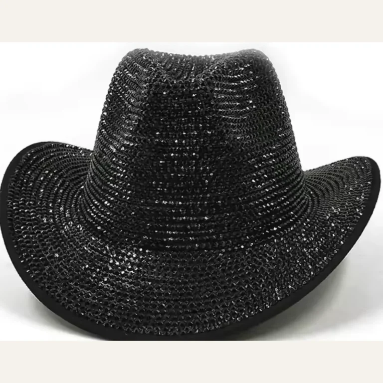 Black Mirror Disco Cowboy Hat - full rhinestone crystal coverage, front view