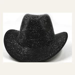 Black Sequin Disco Cowboy Hat - front view