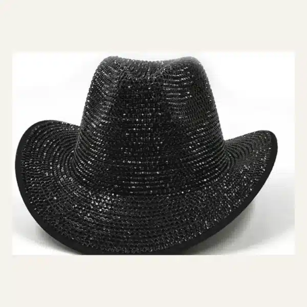 Black Sequin Disco Cowboy Hat - front view