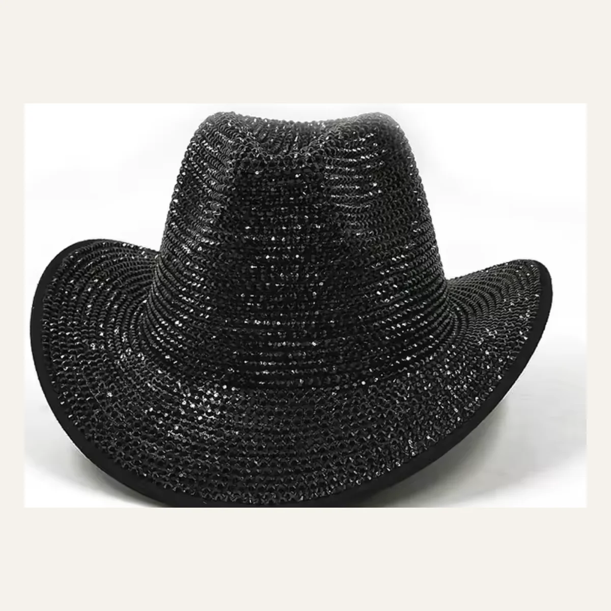 Black Sequin Disco Cowboy Hat - front view