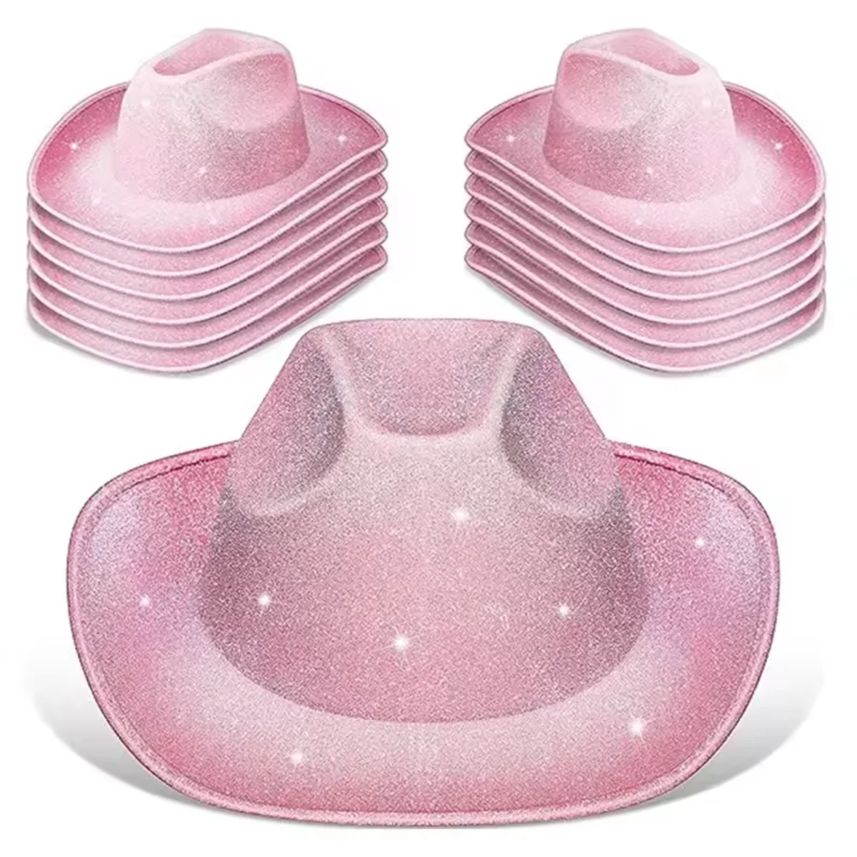 Glitter Ombre Disco Cowboy Hat - pink dimensional glitter finish, front view