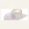 Holographic chrome disco cowboy hat front view showing pearl white iridescent finish