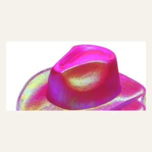 Hot pink neon sequin cowboy hat front view with holographic shimmer