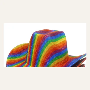 Multi-color rainbow sequin disco cowboy hat, full front view