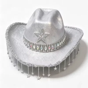 Nashville Star Rhinestone Felt Cowboy Hat - cream felt with rhinestone star and crystal fringe
