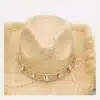 Natural Straw Fringe Cowboy Hat - front view with shell trim band