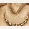 Natural Straw Fringe Cowboy Hat - woven straw texture and shell band closeup