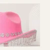 Pink Disco Mirror Cowboy Hat - pink felt hat with rhinestone crystal band and fringe