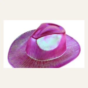 Rainbow Holographic Festival Hat - front view, pink-to-purple iridescent shift