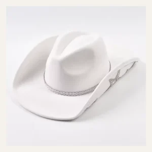 White rhinestone crystal cowboy hat with crystal band and star accent