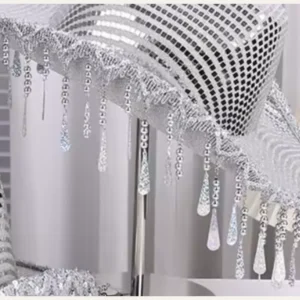 Silver Glitter Wide-Brim Cowboy Hat - full sequin coverage with star charm fringe