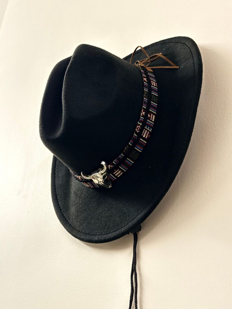 Elegant black felt cowboy hat with a decorative band, illustrating how to accessorize a cowboy hat