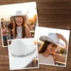 Women wearing the Nashville Star rhinestone felt cowboy hat at a rooftop bachelorette party