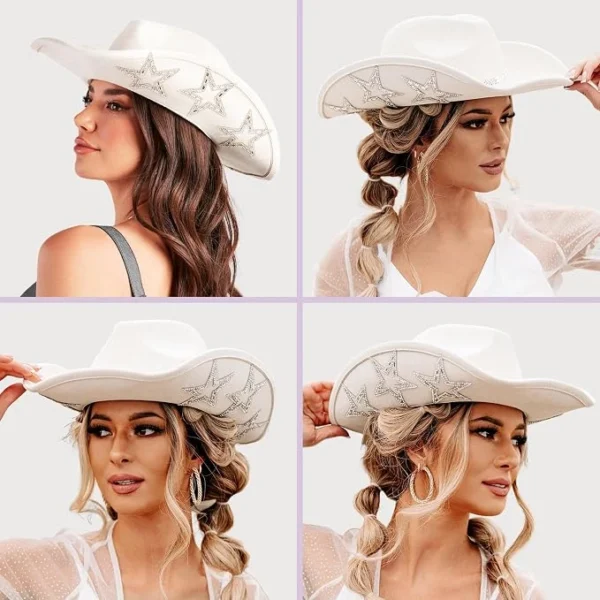 Rhinestone star appliqués on the brim of the Nashville Star felt cowboy hat
