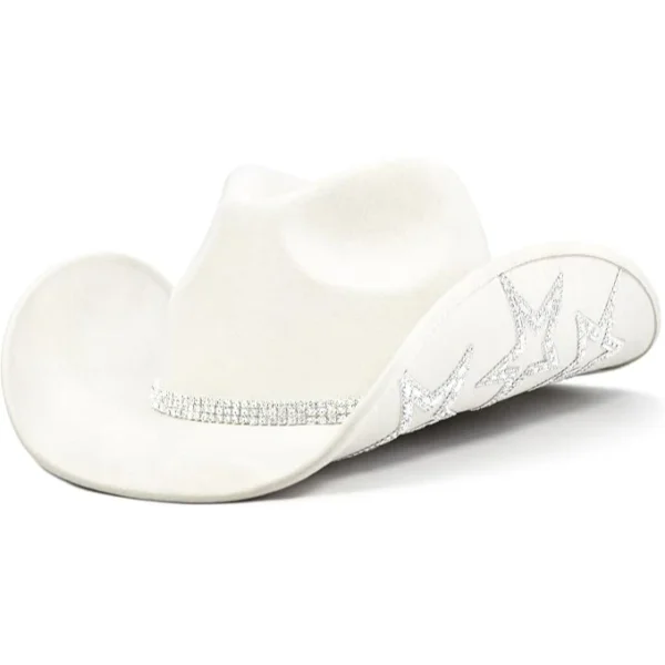 Nashville Star Rhinestone Felt Cowboy Hat in white with rhinestone hatband and star-studded brim