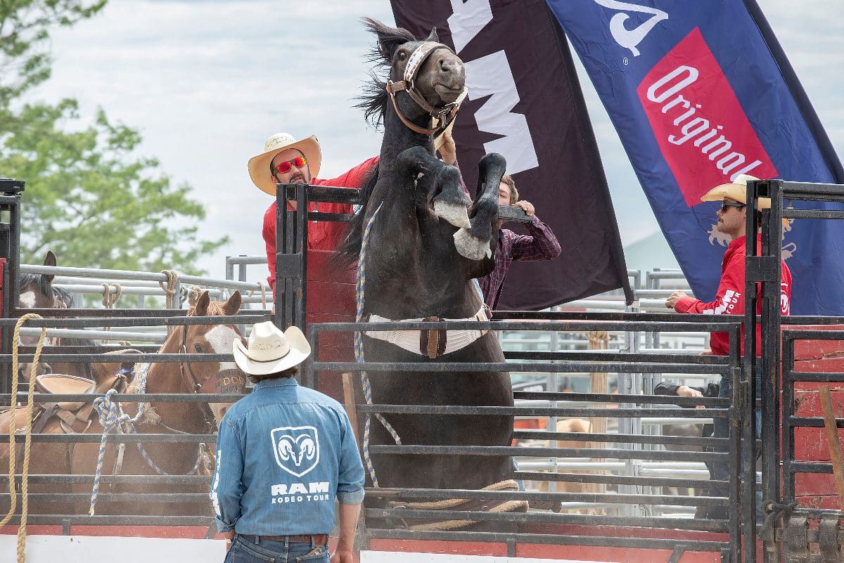 Rodeo grounds with a cowboy hat, illustrating what to wear to a rodeo