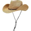Natural Straw Sun Cowboy Hat with braided concho band and adjustable chin strap
