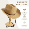 Natural Straw Sun Cowboy Hat product features: lightweight, ventilated and skin-friendly woven straw